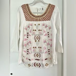 Anthropologie Akemi + Kin Embroidered and Beaded Top Size M
